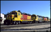 SPSF merger-painted 3031 and GP30 2755 are spliced by GP38 2336 in this 1986 view at the downtown Oceanside, CA, yard.